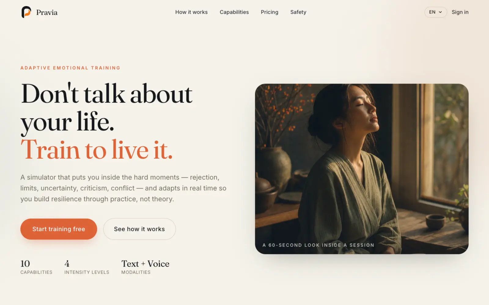 Pravia adaptive emotional training product homepage