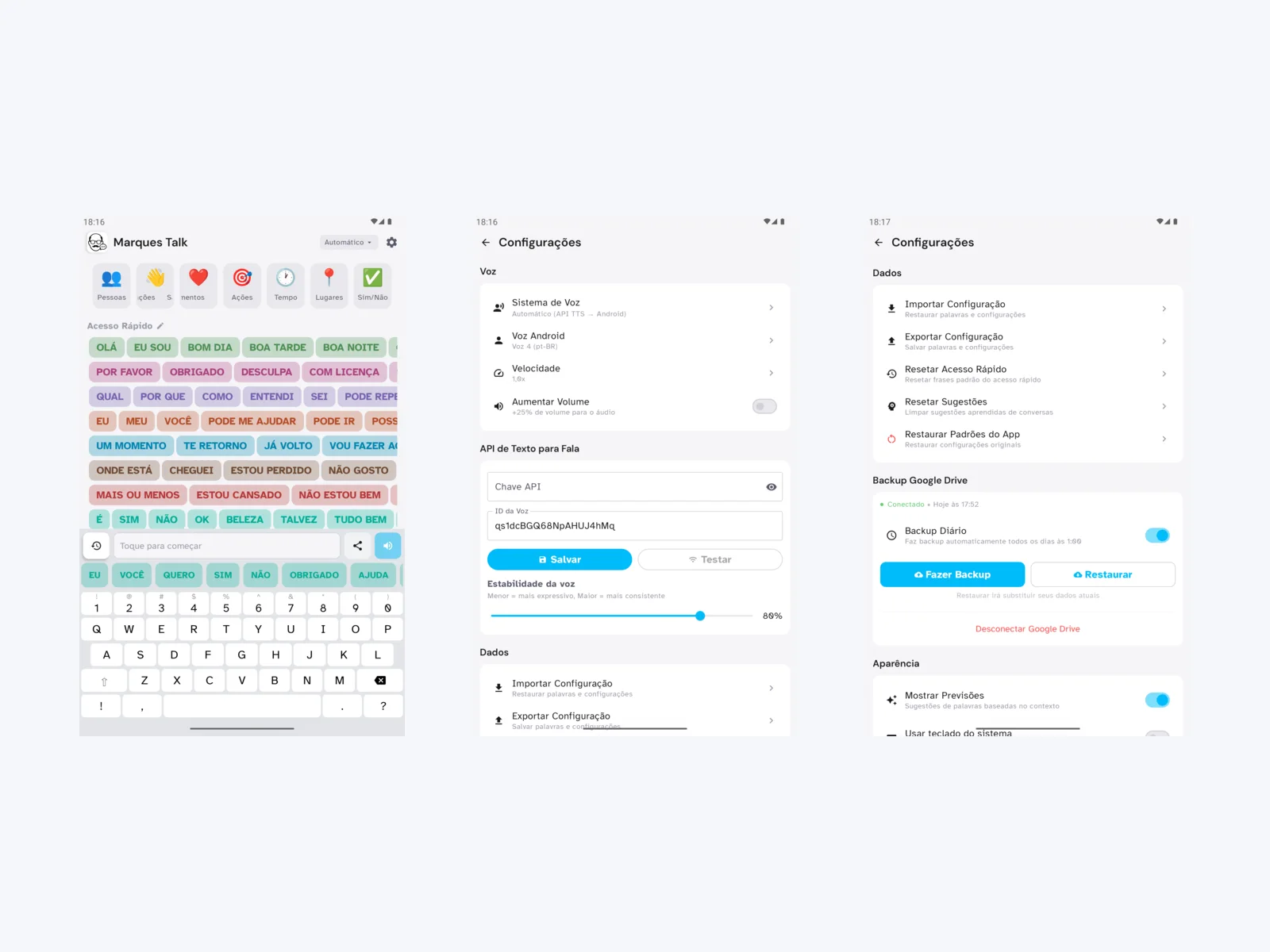 Marques Talk phrase bank, voice controls and backup settings